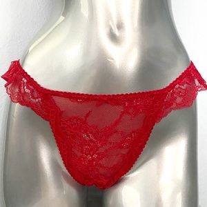 Victorias Secret Nwt Dream Angels Lipstick Red Lace Ruffle Ruffled Bikini Panty